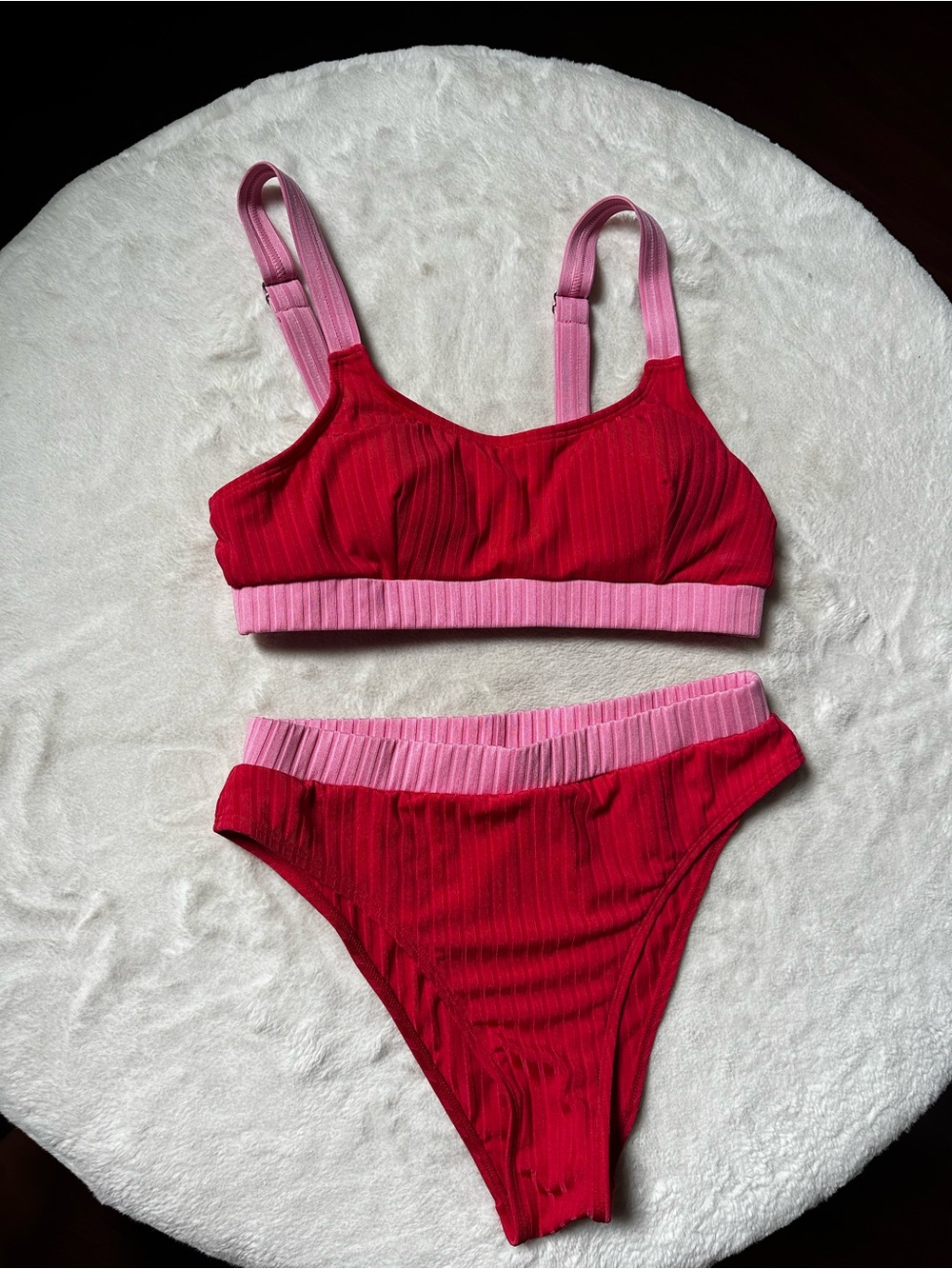 Cupshe Red and Pink Ribbed Two-Piece Bikini